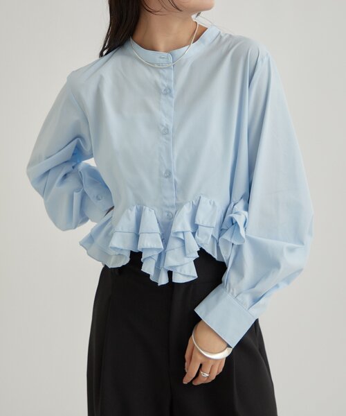 mystic（ミスティック）の「【新色ホワイト/ピンク/ブルー2】ウェーブフリルブラウス（シャツ/ブラウス・レディース・オフホワイト/ブルー/ホワイト/ピンク/ブルー系その他2・FREE）」の9枚目の写真