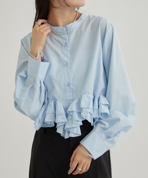 mystic（ミスティック）の「【新色ホワイト/ピンク/ブルー2】ウェーブフリルブラウス（シャツ/ブラウス・レディース・オフホワイト/ブルー/ホワイト/ピンク/ブルー系その他2・FREE）」の10枚目の写真