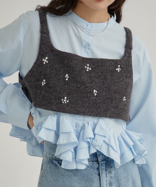 mystic（ミスティック）の「【新色ホワイト/ピンク/ブルー2】ウェーブフリルブラウス（シャツ/ブラウス・レディース・オフホワイト/ブルー/ホワイト/ピンク/ブルー系その他2・FREE）」の11枚目の写真