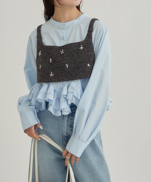 mystic（ミスティック）の「【新色ホワイト/ピンク/ブルー2】ウェーブフリルブラウス（シャツ/ブラウス・レディース・オフホワイト/ブルー/ホワイト/ピンク/ブルー系その他2・FREE）」の15枚目の写真