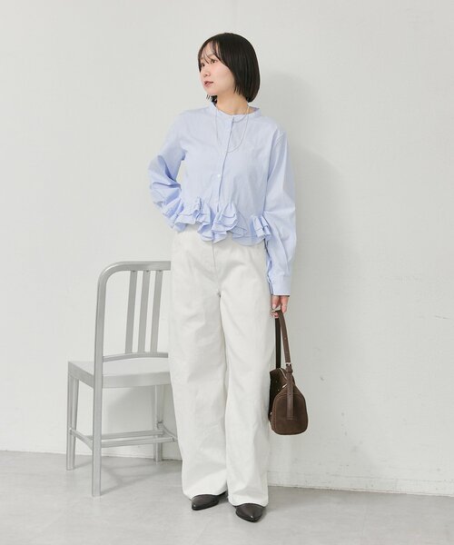 セール】【新色ホワイト/ピンク/ブルー2】ウェーブフリルブラウス