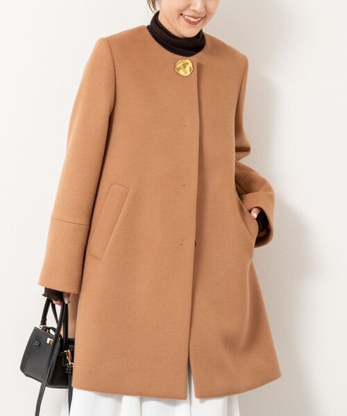 ブローチ付きAラインノーカラーコート（ノーカラーコート）｜NOLLEY'S