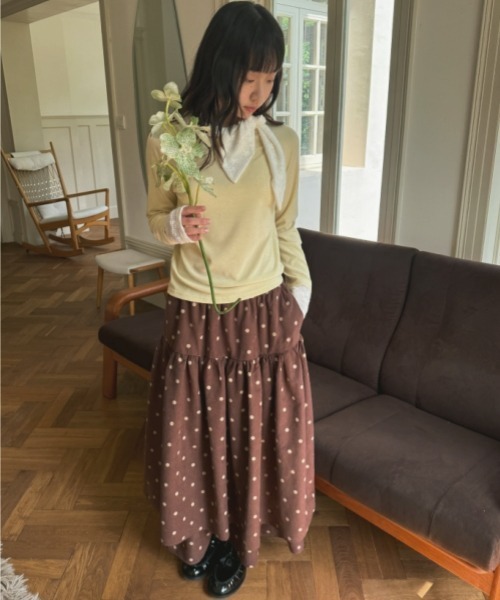 gossip!ロサンゼルス(ゴシップロサンゼルス)の「【Y2Kガーリー】レトロ配色ドットティアードスカート(スカート・レディース・ブルー/ブラウン・M)」の3枚目の写真