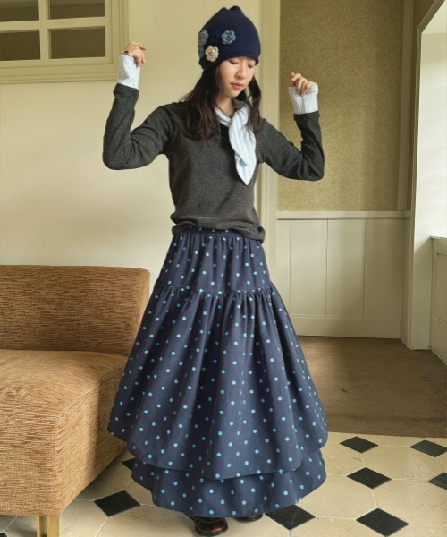 gossip!ロサンゼルス(ゴシップロサンゼルス)の「【Y2Kガーリー】レトロ配色ドットティアードスカート(スカート・レディース・ブルー/ブラウン・M)」の12枚目の写真