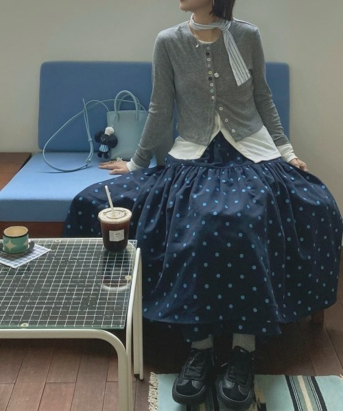 gossip!ロサンゼルス(ゴシップロサンゼルス)の「【Y2Kガーリー】レトロ配色ドットティアードスカート(スカート・レディース・ブルー/ブラウン・M)」の15枚目の写真