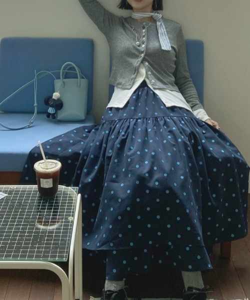 gossip!ロサンゼルス(ゴシップロサンゼルス)の「【Y2Kガーリー】レトロ配色ドットティアードスカート(スカート・レディース・ブルー/ブラウン・M)」の16枚目の写真