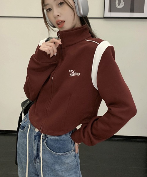 ADDITION STORE(アディションストア)の「\トレンドのクロップド丈♪レトロな雰囲気が◎/クロップド レトロ フルジップジャージ / フルジップ スタンドブルゾン(ジャージ・レディース・ブラック/ブラウン・SMALL/MEDIUM)」の8枚目の写真