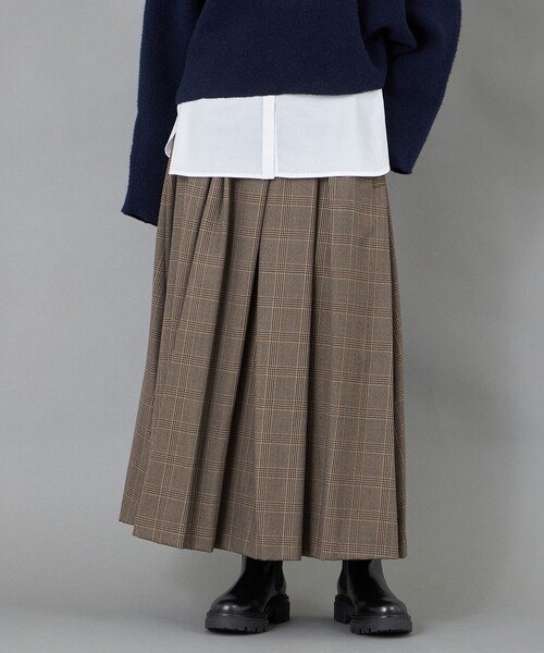 CAST:（キャストコロン）の「【CAST COLON】タックギャザーチェックスカート（スカート・レディース・グレー/ベージュ・S/M/L）」の2枚目の写真