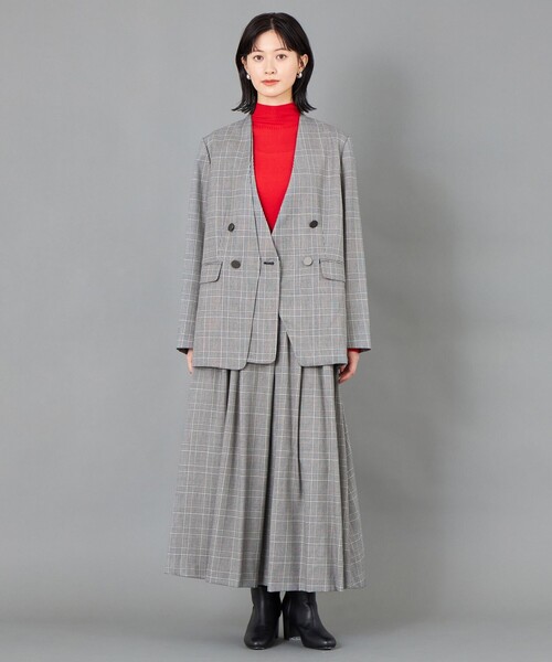 CAST:（キャストコロン）の「【CAST COLON】タックギャザーチェックスカート（スカート・レディース・グレー/ベージュ・S/M/L）」の3枚目の写真