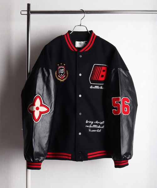 スタジャン　非売品　ワイルドナイツ　サンヨー　赤　黒　レザー　ウール　総刺繍 スタジャン 非売品 ワイルドナイツ サンヨー 赤 黒 レザー ウール 総刺繍