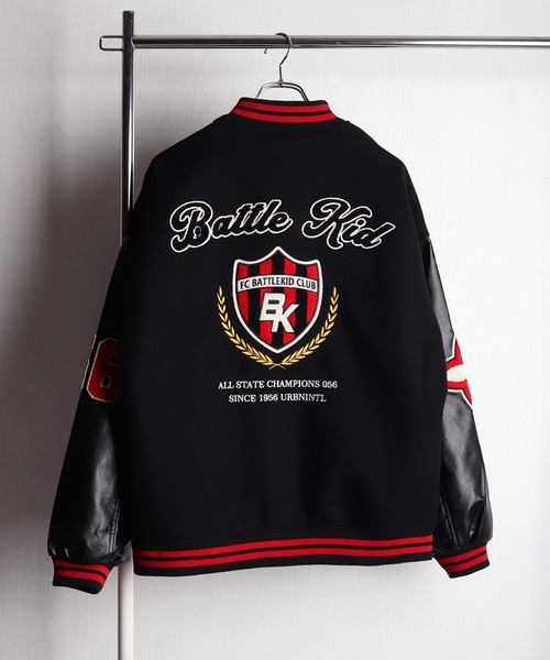 セール】サガラ刺繍フェルト × PU袖 スタジアムジャンパー（スタジャン