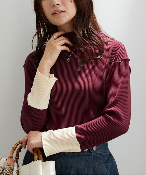 BELLUNA PLUS（ベルーナ）の「プリーツ素材配色デザインプルオーバー（Tシャツ/カットソー・レディース・ブラック系/ボルドー/ネイビー系・LARGE/X-LARGE/MEDIUM）」の16枚目の写真