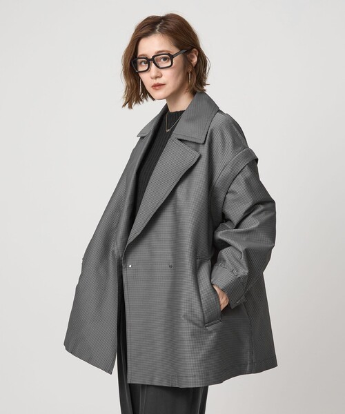 conte＞ チェック ミリタリー 2WAY ショートコート（トレンチコート