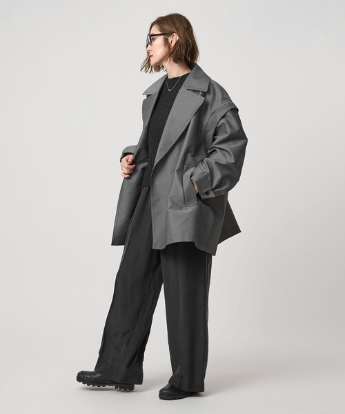 conte＞ チェック ミリタリー 2WAY ショートコート（トレンチコート