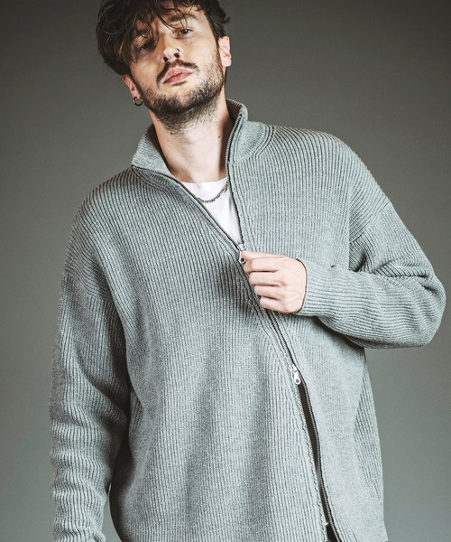 NO ID.（ノーアイディ）の「【NO ID.】Asymmetry Drivers Knit Cardigan / アシンメトリー ドライバーズ ニット カーディガン（ニット/セーター・メンズ・ブラック/その他23/グレー・ONE SIZE）」の2枚目の写真