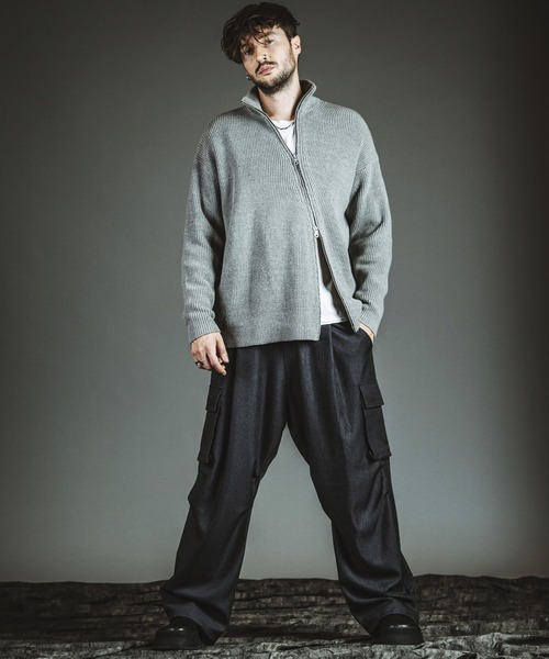 NO ID.（ノーアイディ）の「【NO ID.】Asymmetry Drivers Knit Cardigan / アシンメトリー ドライバーズ ニット カーディガン（ニット/セーター・メンズ・ブラック/その他23/グレー・ONE SIZE）」の7枚目の写真