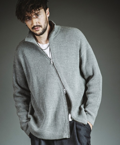 NO ID.（ノーアイディ）の「【NO ID.】Asymmetry Drivers Knit Cardigan / アシンメトリー ドライバーズ ニット カーディガン（ニット/セーター・メンズ・ブラック/その他23/グレー・ONE SIZE）」の9枚目の写真
