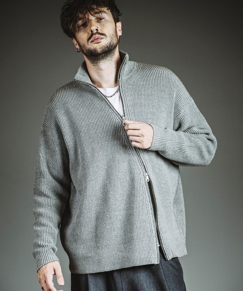 NO ID.（ノーアイディ）の「【NO ID.】Asymmetry Drivers Knit Cardigan / アシンメトリー ドライバーズ ニット カーディガン（ニット/セーター・メンズ・ブラック/その他23/グレー・ONE SIZE）」の12枚目の写真