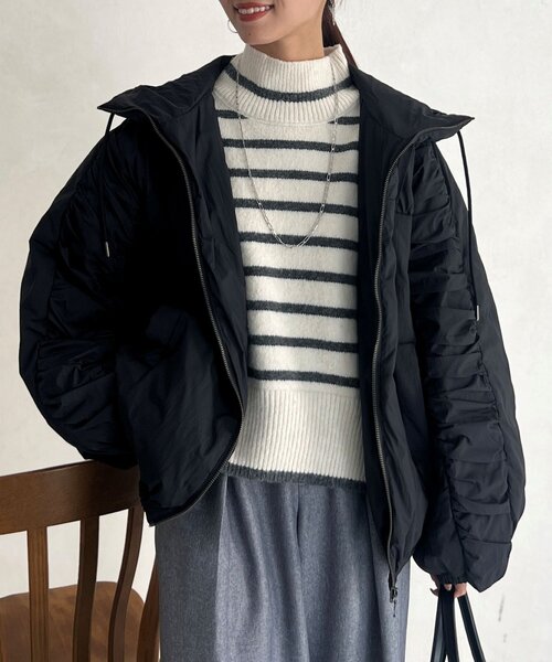 Chez toi(シェトワ)の「ティアードギャザーダウン(ダウンジャケット/コート・レディース・アイボリー/ブラック・FREE)」の20枚目の写真