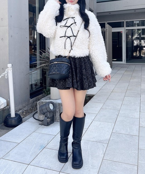 INGNI（イング）の「リボン付スタンドボアブルゾン（ブルゾン・レディース・アイボリー/ブラック/ベージュ・M）」の9枚目の写真