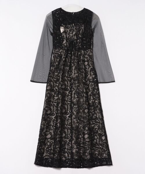 美品✨ANDRESD パーティードレス お呼ばれドレス 袖刺繍 ブラック ロング 美品✨ANDRESD パーティードレス お呼ばれドレス 袖刺繍 ブラック
