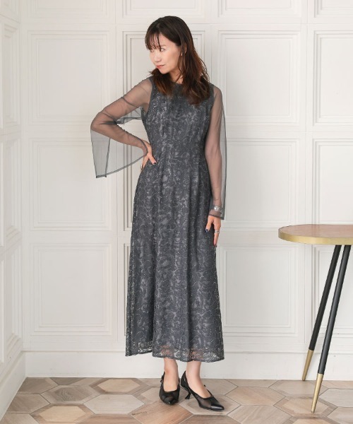 ANDRESD】leaf embroidery back design dress 結婚式 パーティードレス