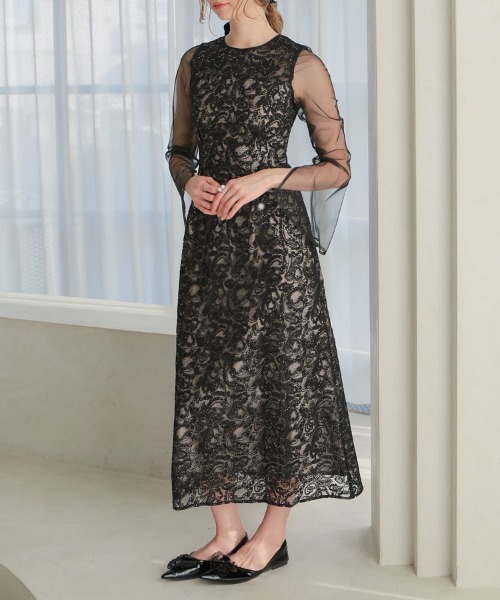 ANDRESD】leaf embroidery back design dress 結婚式 パーティードレス