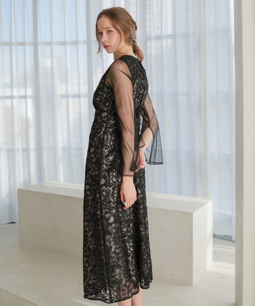 セール】【ANDRESD】leaf embroidery back design dress 結婚式