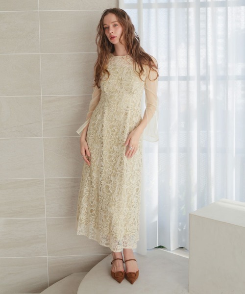 セール】【ANDRESD】leaf embroidery back design dress 結婚式