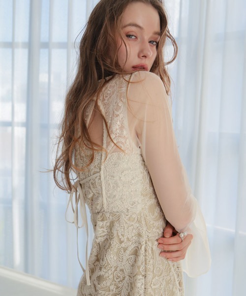 セール】【ANDRESD】leaf embroidery back design dress 結婚式