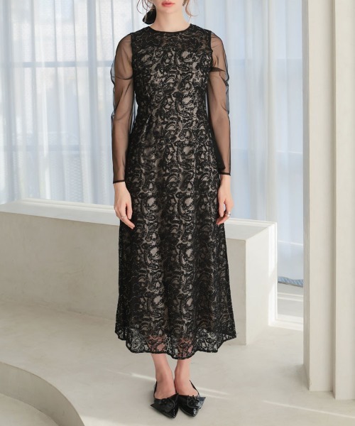 セール】【ANDRESD】leaf embroidery back design dress 結婚式