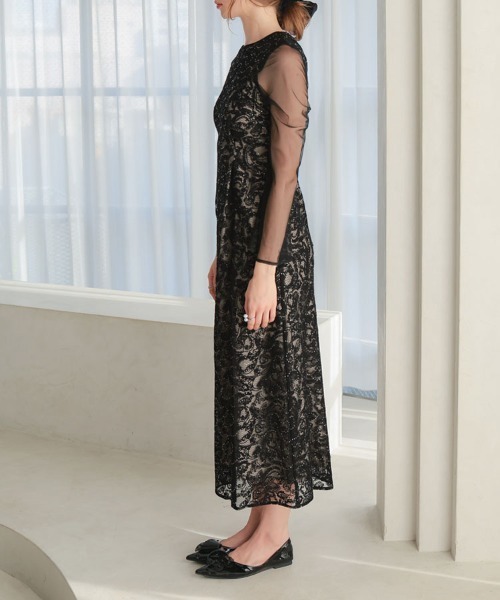 セール】【ANDRESD】leaf embroidery back design dress 結婚式