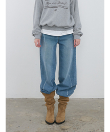 Scratched Wide Jeans Blue