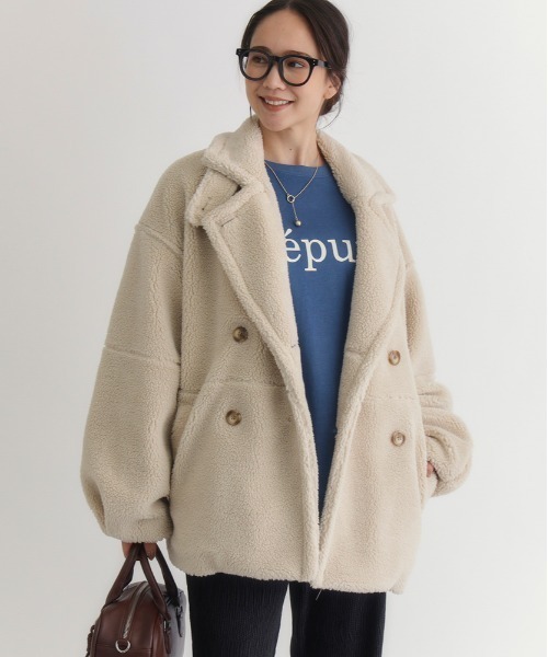 Right-on（ライトオン）の「【HONEYSUCKLE ROSE】マルチWAYボアジャケット (保温性/リラックスシルエット/軽量デザイン/トレンド感)（その他アウター・レディース・ブラウン/ライトベージュ・L/M）」の2枚目の写真