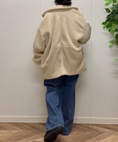 ROYTON♡ジャケット セール】オーバーサイズ 裏ボアメルトン2WAYショートジャケット/ベルト