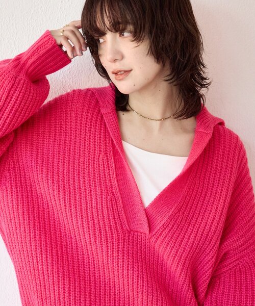 RIVE DROITE（リヴドロワ）の「【抜け感のある着こなしに】メランジスキッパーニット（ニット/セーター・レディース・ブラック/ピンク・FREE）」の2枚目の写真