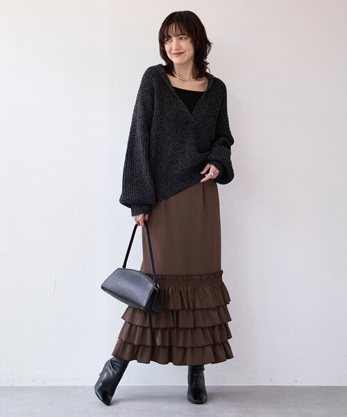 RIVE DROITE（リヴドロワ）の「【抜け感のある着こなしに】メランジスキッパーニット（ニット/セーター・レディース・ブラック/ピンク・FREE）」の3枚目の写真