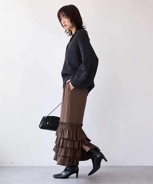 RIVE DROITE（リヴドロワ）の「【抜け感のある着こなしに】メランジスキッパーニット（ニット/セーター・レディース・ブラック/ピンク・FREE）」の5枚目の写真