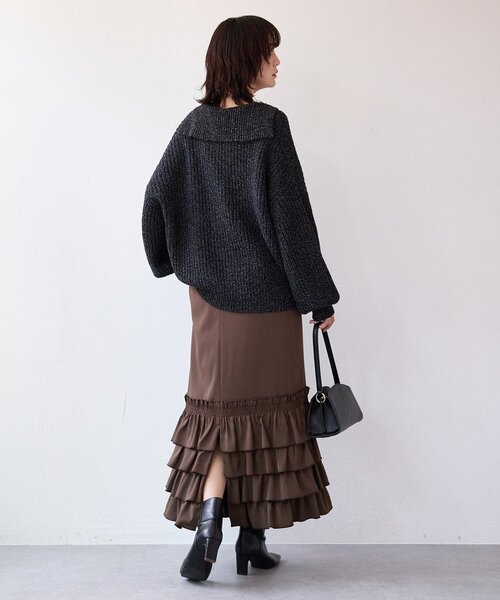 RIVE DROITE（リヴドロワ）の「【抜け感のある着こなしに】メランジスキッパーニット（ニット/セーター・レディース・ブラック/ピンク・FREE）」の6枚目の写真