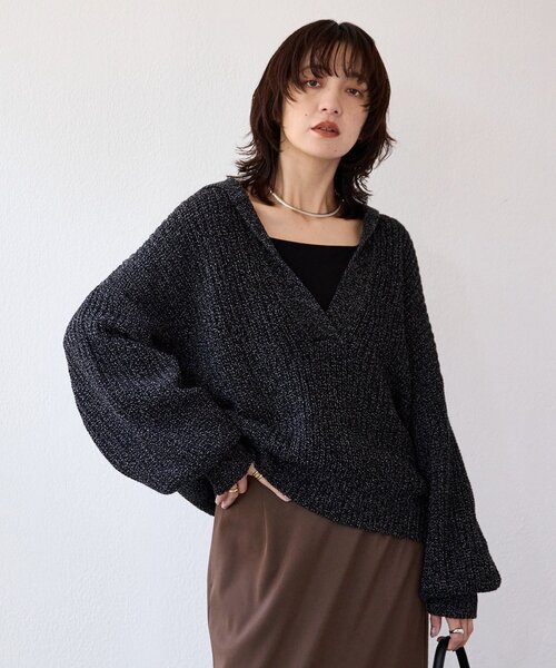 RIVE DROITE（リヴドロワ）の「【抜け感のある着こなしに】メランジスキッパーニット（ニット/セーター・レディース・ブラック/ピンク・FREE）」の7枚目の写真