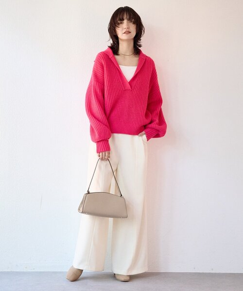 RIVE DROITE（リヴドロワ）の「【抜け感のある着こなしに】メランジスキッパーニット（ニット/セーター・レディース・ブラック/ピンク・FREE）」の18枚目の写真