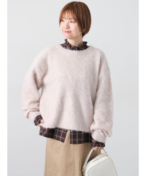 Lugnoncure（ルノンキュール）の「起毛クルーネックニット（ニット/セーター・レディース・ベージュ/ピンク/ブラック/ブルー/グレー・F）」の4枚目の写真