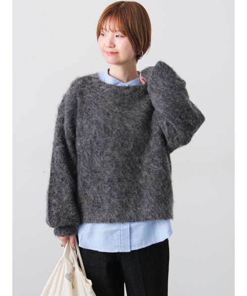 Lugnoncure（ルノンキュール）の「起毛クルーネックニット（ニット/セーター・レディース・ベージュ/ピンク/ブラック/ブルー/グレー・F）」の21枚目の写真