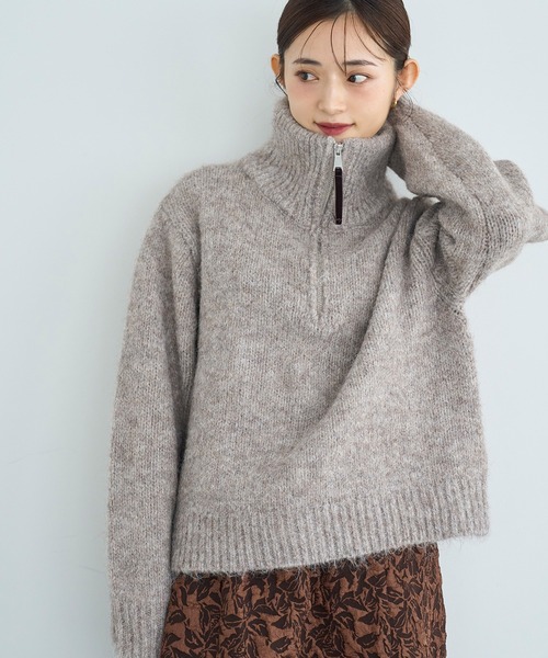 セール】ハーフジップハイネックニットプルオーバー【585120】（ニット