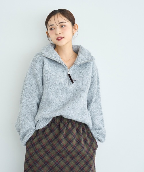 mil(ミル)の「ハーフジップハイネックニットプルオーバー【585120】(ニット/セーター・レディース・ライトグレー/モカ/ライトベージュ・ONE SIZE)」の9枚目の写真