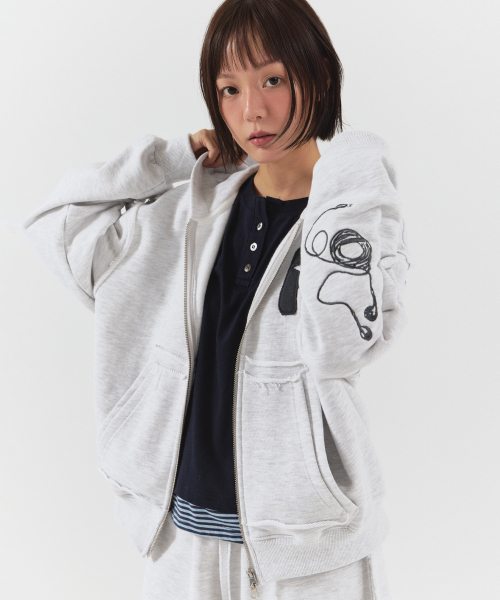 PARAKEET(パラキート)の「カットオフアプリケジップアップフードパーカー(メランジグレー)(パーカー・レディース・グレー・MEDIUM/LARGE)」の2枚目の写真