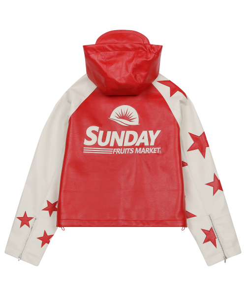 SUNDAY FRUIT MARKET(サンデーフルーツマーケット)の「W) STAR FAUX LEATHER JACKET RED(ライダースジャケット・レディース・その他・SMALL/MEDIUM)」の11枚目の写真