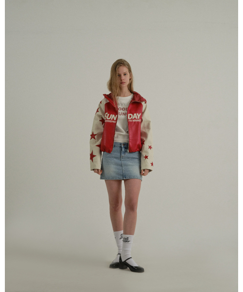 SUNDAY FRUIT MARKET(サンデーフルーツマーケット)の「W) STAR FAUX LEATHER JACKET RED(ライダースジャケット・レディース・その他・SMALL/MEDIUM)」の6枚目の写真