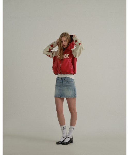 SUNDAY FRUIT MARKET(サンデーフルーツマーケット)の「W) STAR FAUX LEATHER JACKET RED(ライダースジャケット・レディース・その他・SMALL/MEDIUM)」の7枚目の写真
