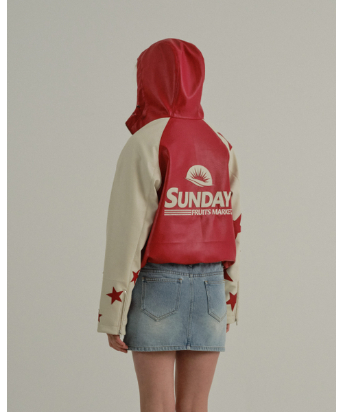 SUNDAY FRUIT MARKET(サンデーフルーツマーケット)の「W) STAR FAUX LEATHER JACKET RED(ライダースジャケット・レディース・その他・SMALL/MEDIUM)」の9枚目の写真